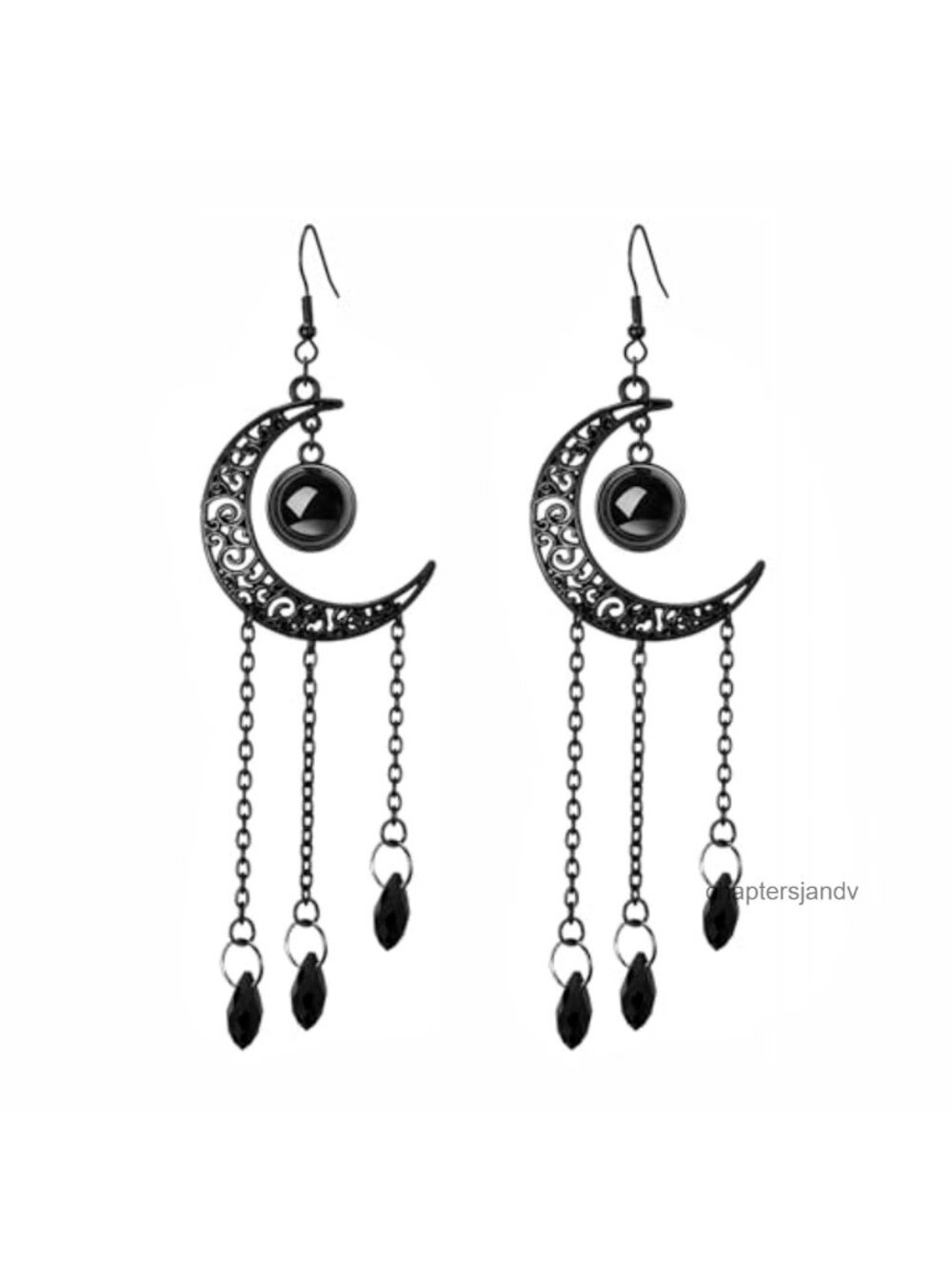 Gothic Moon Dangle Earrings Handmade Crystal Witchy Halloween Jewelry